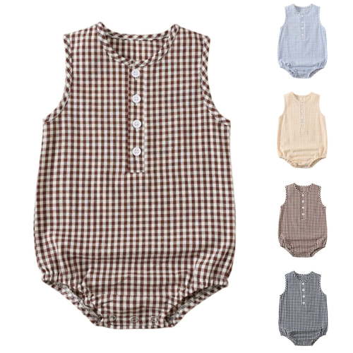 SROBPTY Newborn Boys Girls Plaid Sleeveless Romper for 3-24M Summer Navy, 6M