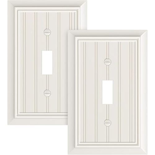 2-Pack Classic Beadboard Single Toggle Light Switch Cover Plate, Durable Natural Bamboo Fiber Decorative Switch Plate Covers, Light Almond 1 Gang Wall Plate