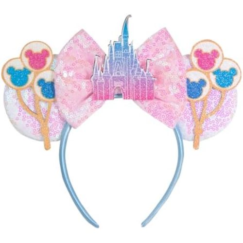 CHuangQi Mouse Ears Headband with Bow Double-sided Sequins Hairband for Mouse Themed Birthday Party Cosplay Decoration