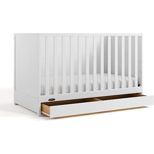 Graco Theo Convertible Crib with Storage Drawer (White) – GREENGUARD Gold Certified with Drawer, Converts to Toddler Bed, Fits Standard Crib Mattress