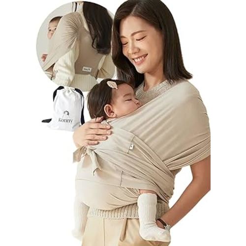 Konny Baby Carrier Flex Elastech - Adjustable, Easy to Wear and Wrap Baby Sling, Baby Wrap Carrier, Perfect for Newborn Babies Essentials up to 44 lbs, (XS-XL) - Neutral Beige