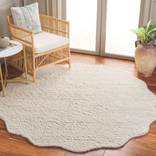 Vermont Scalloped VRM213 Hand Tufted Indoor Area Rug - Ivory - 6' Round - Safavieh