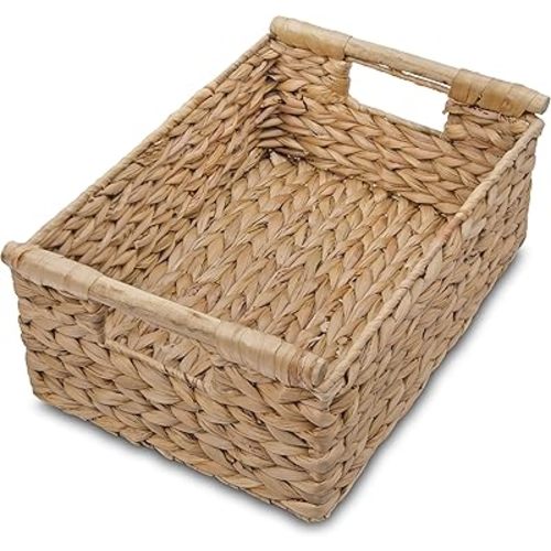 VATIMA Hyacinth Medium Wicker Basket 13.6x9.5x5.6" - With Handle, Living Room Decor, Rectangular Design