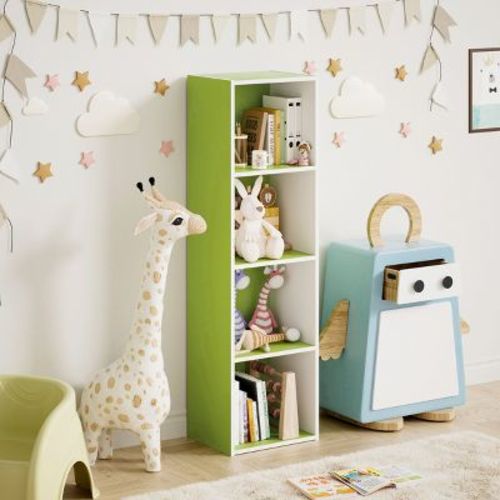 HOMLUX 4-Tier Bookcase with 4 Open Cubbies Storage Shelf Display Organizer, Green