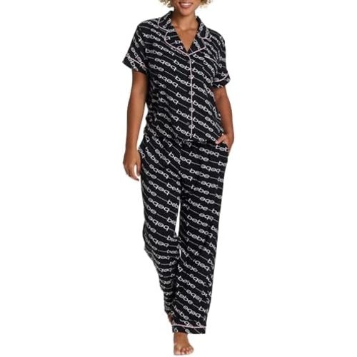 bebe Womens 2 Piece Bridesmaid Pajamas Set Short Sleeve Button Down Shirt and Pants