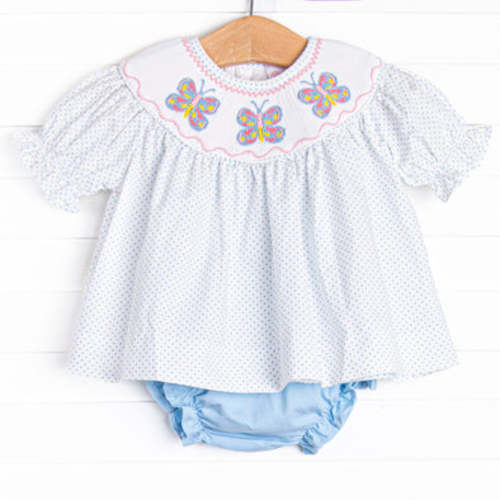 Bye Bye Butterfly Smocked Diaper Set, Blue – Stitchy Fish