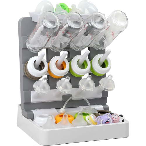 Baby Bottle Drying Rack, Vertical Standing Bottle Dryer Rack Holder-Space Saving Baby Bottle Drying Rack for Countertop-Holds Up to 12 Baby Bottles & Cup