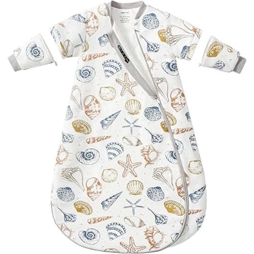 Baby Sleep Sack 6–12 Months, 2.5 TOG Warm Cotton Sleep Sack with Detachable Long Sleeves, Winter Wearable Blanket for Cold Nights, 2-Way Zipper Toddler Sleeping Sack, Ocean