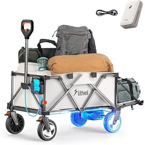 Litheli Electric Wagon Cart with 1 Battery, All-Terrain Wheels & Variable Speed | 200L Capacity, 300 lbs Heavy-Duty Utility Wagon for Camping Beach Garden Shopping