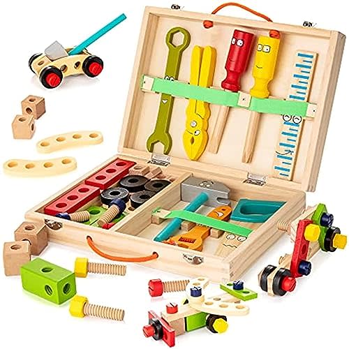 KIDWILL Tool Kit for Kids, 36-Piece Wooden Toddler Tools Set Includes Tool Box, Montessori Educational Stem Construction Toys for 2 3 4 5 6 Year Old Boys Girls, Best Birthday Gift for Kids