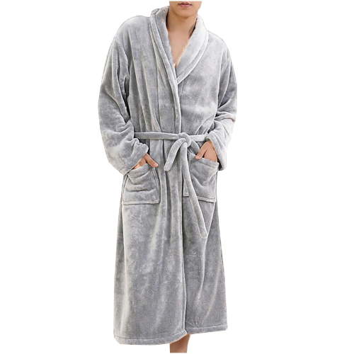 TMOYZQ Womens Hooded Fleece Robe, Soft Plush Bathrobe Winter Warm Knee Length Lounge Spa Kimono Bathrobe House Coat Nightgown Loungewear with Pockets