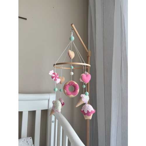 Ice Cream Baby Mobile, Felt Nursery Mobile with Donuts, Cupcakes & Sweets - Sweet Themed Baby Shower Gift, crib mobile, Pastel Nursery Decor