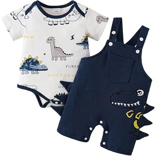 Baby Boy Clothes Cute Summer Outfits Infant Dinosaur Romper Cartoon Suspender Overalls Shorts Set 0-18 Months