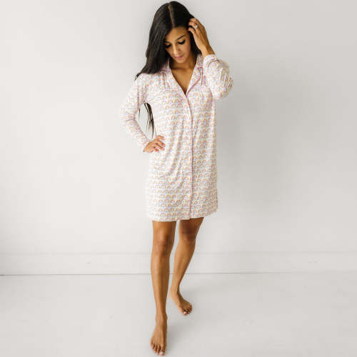 Pastel Rainbows Women's Long Sleeve Sleep Shirt - Little Sleepies