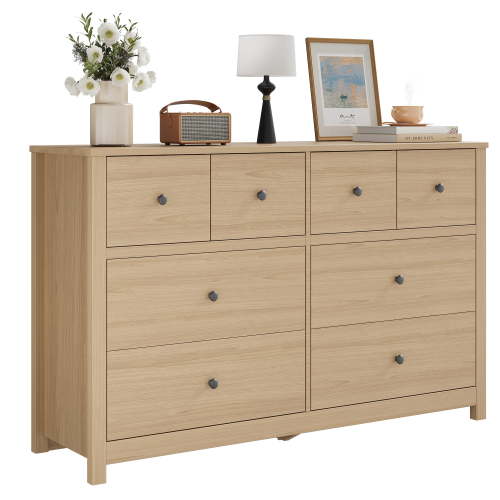 8 Drawer Dresser for Bedroom, Modern Large Dresser Organizer with Storage Drawers, Wooden Chests of Drawers for Bedroom, Home Office, Natural