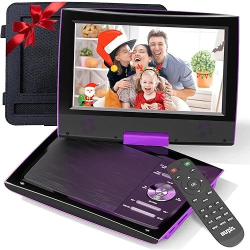 SUNPIN Portable DVD Player for Car – 11.5" Large Screen Travel DVD Player Portable for Kids with Swivel Display, Rechargeable Battery, Personal DVD Player with Remote, Purple