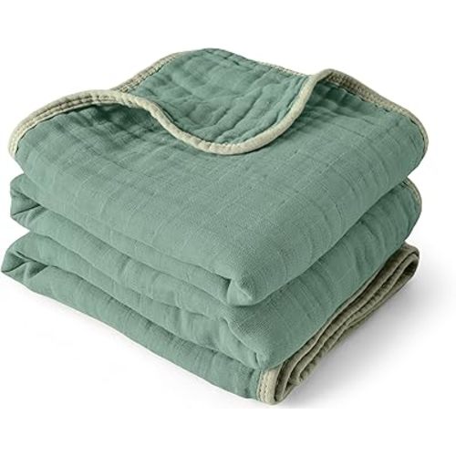 ZPECC Muslin Toddler Blanket Thicker, 47x47 Organic Cotton Kids Quilt Hypoallergenic for Baby Essentials Crib Stroller Daycare Cot, Sage Green