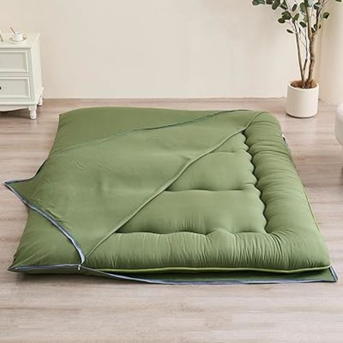 Zelladorra Futon Mattress Cover, Zippered Japanese Floor Mattress Cover, Machine Washable (Green, Twin)