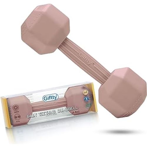 Giftty Baby Dumbbell Toy - Silicone Infant Rattle Teething Toy Teether Toddler Sensory Toy Durable Safe Exercises Workout Weight - Great Gift for Girls and Boys (1pcs - Sandy Brown)