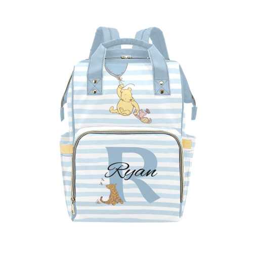 Winnie the Pooh Diaper Bag: Blue Stripe, Personalized Boy Nappy Bag