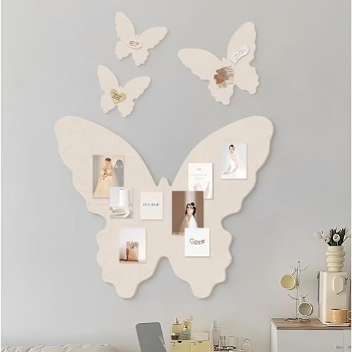 4Pcs Pin Board Butterfly Cork Board 16x19 Inch Foldable Butterfly Wings Felt Bulletin Boards 3D Butterflies Wall Decoration Corkboard for Bedroom School Office Home Decor (Beige)