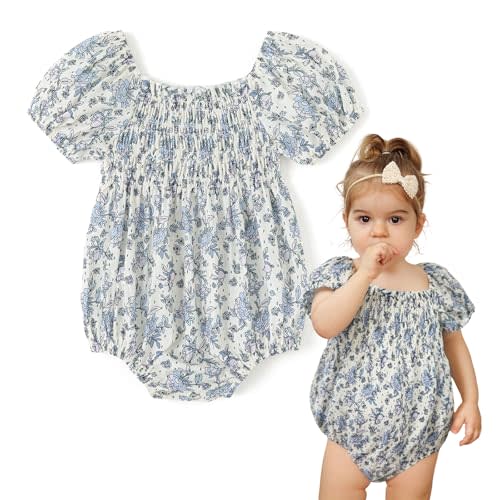 Curipeer Infant Baby Girls Summer Floral Romper Baby Bubble Sleeve Ruffle Romper Outfit 3M-2T