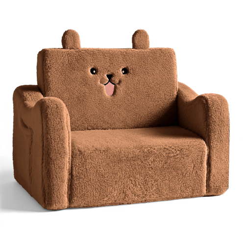 AILEEKISS Toddler Sofa Chair, 2-in-1 Foldable Baby Couch Flip Open Sofa Bed for Playroom, Brown