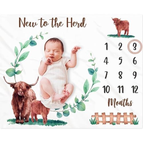 Highland Cows Baby Monthly Milestone Blanket Scotland Photo Prop Month Blanket Growth Chart Gift Ideas for Newborn Boy Girl Nursery Décor Baby Shower 40" X 50"