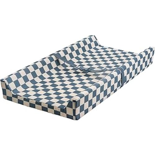 Tiny Twinkle Diaper Changing Pad for Dresser & Nursery Table – Waterproof, Wipeable & Mess-Proof Baby Changing Pad with Safety Strap, Non-Slip Base & Removable Washable Cover(Blue Checkers)