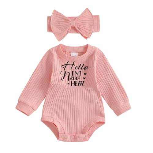 Infant Baby Girl Fall Outfit Clothes Long Sleeve Knit Romper Jumpsuit with Headband Newborn Coming Home Clothing