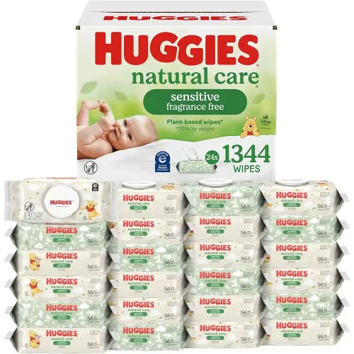 Huggies Natural Care Sensitive Baby Wipes, Unscented, Hypoallergenic, 99% Purified Water, 24 Soft Packs of 56 (1344 Wipes Total)