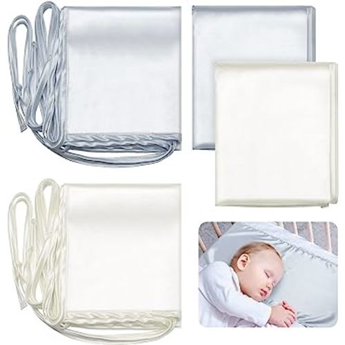 Hosuly 2 Pcs Satin Bassinet Sheet Baby Hair Soft Silk Feeling Sheet Baby Bassinet for Rectangle Cradle Pad Mattress Boys Girls Newborn Infant(Gray and White)