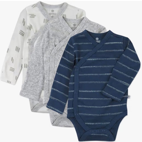 HonestBaby Baby 3-pack Long Sleeve Side-snap Kimono Bodysuits Organic Cotton for Infant Baby Boys, Girls, Unisex