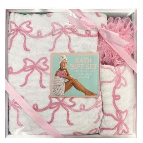 Adult Bath Set, 3 Pieces, Pink Bow Print