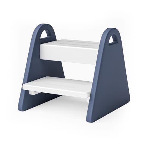 Toddler Step Stool, Wooden Step Stools for Kids, Kids Potty Training Stool with Handles, Rounded Corners Child Stepping Stool for Bathroom Sink, Kitchen, Bedroom(Fresh-Blue)