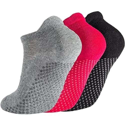 Grip Socks for Women Pilates Non Slip Socks Womens Pilates Socks with Grips for Women Grippers Socks No Slip Socks Women 3pair black red grey at Amazon Women’s Clothing store