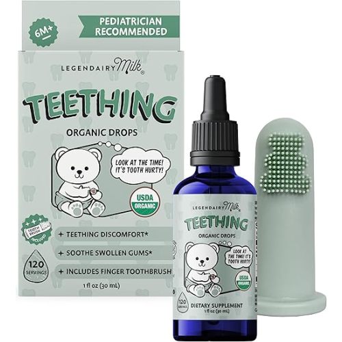 Legendairy Milk Organic Teething Drops - Baby Teething Relief Drops, Clove and Chamomile - Ideal for Babies and Toddlers - Sugar Free, 120 Servings