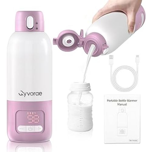 Qyvorae Portable Bottle Warmer for Travel - 17 oz Large Capacity & Extended Battery Life - Breastmilk, Formula, Water, Milk Warmer Fast Heating - Baby Bottle Warmer On The Go for Car & Airplane