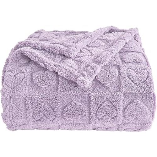 Heart Checkered Throw Blankets, for Love Mother Friends Pets,280 GSM Super Soft Warm Lightweight Fluffy Bed Blanket for Women Anniversaries(Light Purple,50"x60")
