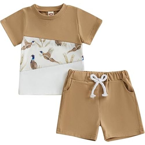 LIOMENGZI Infant Baby Boys Summer Color Block Clothes Sets Outfits Short T Shirt Elastic Striped Shorts Set Toddler Clothes