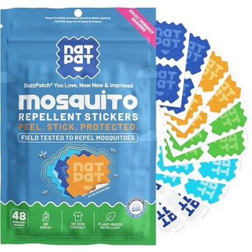 NATPAT BuzzPatch Mosquito Patches for Adults - Plant-Based Mosquito Patches, Non Toxic - The Original All Natural Citronella Essential Oil Insect Patch(48 Pack)