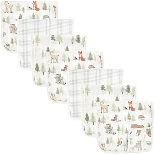 Hudson Baby Unisex Baby Muslin Burp Cloth 7pk, Forest Animals, One Size