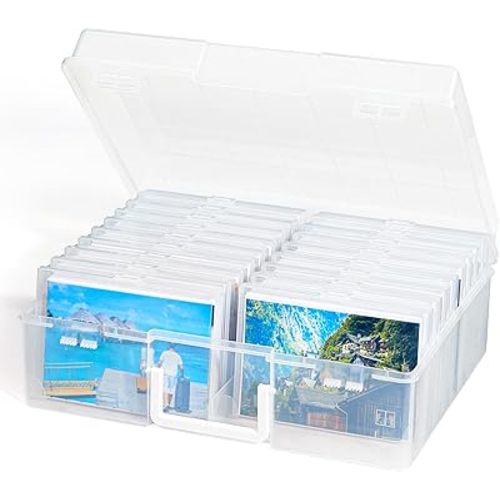 Lifewit Large Photo Storage Box 18 Inner Photo Case, 4" x 6" Photo Keeper, Clear Photo Boxes Storage, Plastic Photo Organizer for Seed, Cards, Craft, Stickers, Crayon, Beads, Jewelry