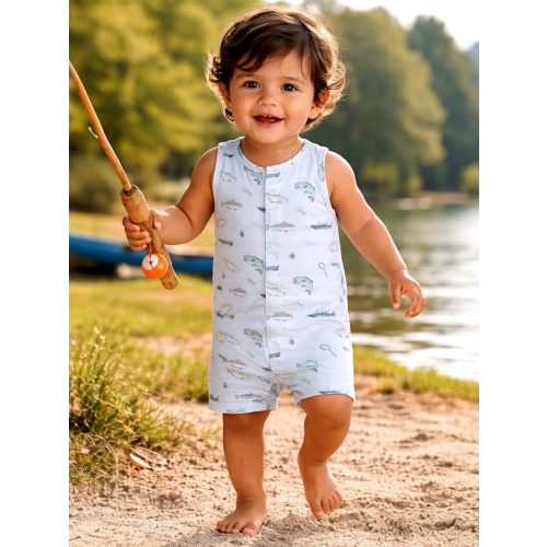 Sleeveless Shortie Romper, Fishing