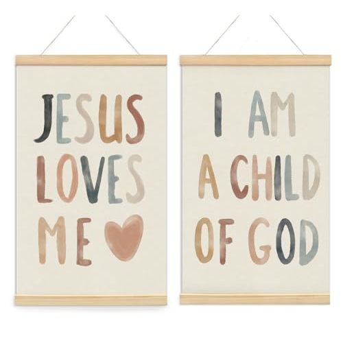 foedor Christian Jesus Decor Wall Art Posters Framed,Bible Verse Child of God Boho Decoration for Nursery Baby Kids Bedroom,Christian Decor for Church Newborn Baby Room Home School 16x24 Inch,Set of 2