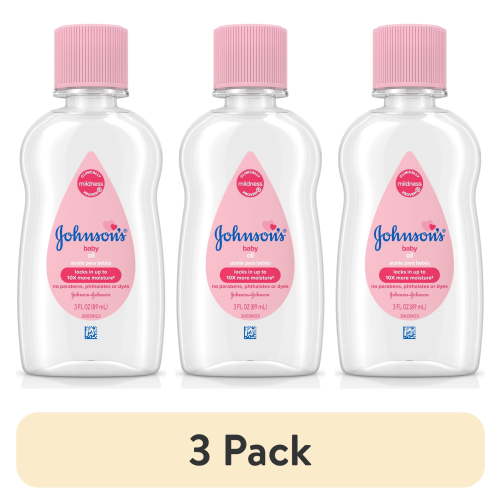 (3 pack) Johnson's Baby Oil, Mineral Oil, Baby Massage Oil, Original, 3 fl. oz