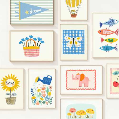 Colorful Nursery Art Printable Bundle  - 75 Whimsical Illustrations, Bright Playroom Prints, Kids Wall Art