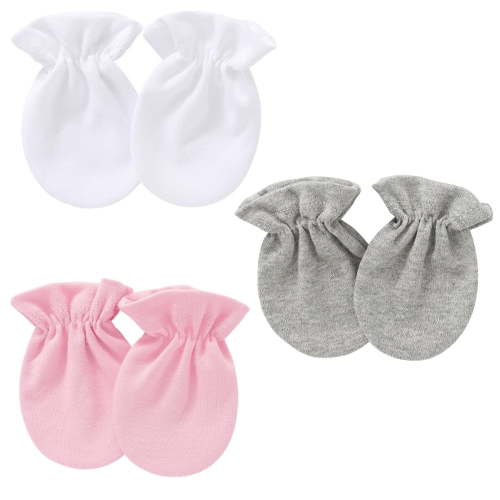 TELOLY 3Pairs Baby Mittens Soft Cotton Baby Mittens Newborn Newborn Mittens Skin Protection,White&Pink&Gray