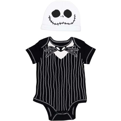 Disney Nightmare Before Christmas Jack Skellington Newborn Baby Boys Cuddly Cosplay Bodysuit and Hat Newborn to Infant