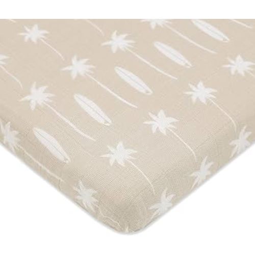 Babyletto 100% Organic Cotton All-Stages Midi Crib Sheet, GOTS-Certified, Fitted 360°, Ultra-Soft and Breathable Muslin - Beach Bum